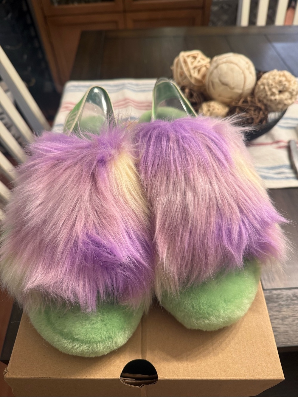 UGG Light Green Faux Fur Slide Slippers